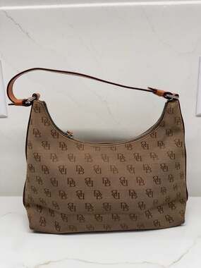 Dooney & Bourke Vintage Signature Monogram Canvas Hobo Shoulder Bag